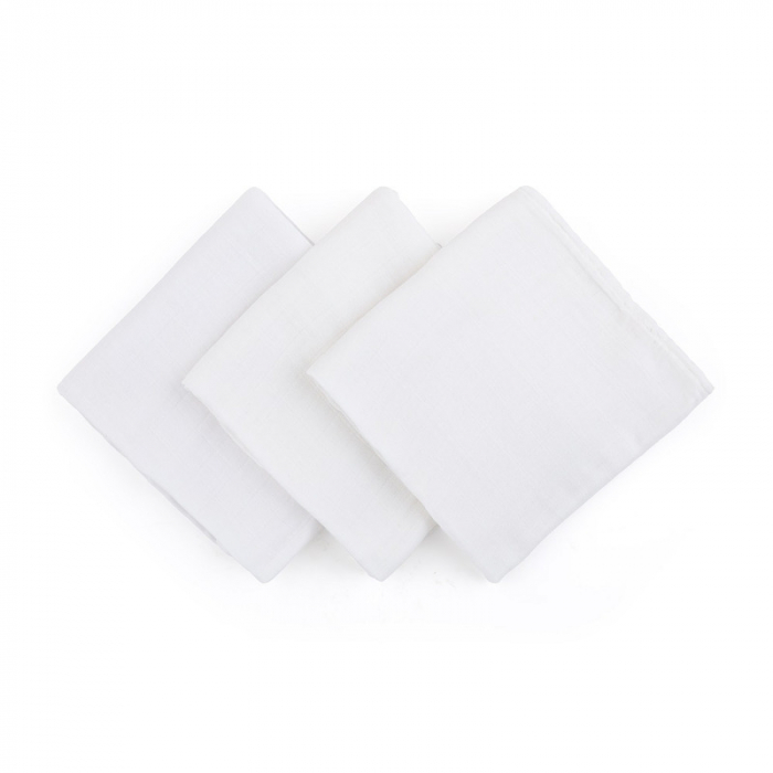 Petite&Mars - Set 3 scutece din muselina de bambus Moussy Total White, Hipoalergenice, 68 x 68 cm, Certificate Oeko Tex Standard 100, Alb [1]