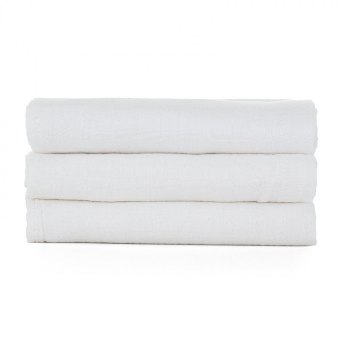 Petite&Mars - Set 3 scutece din muselina de bambus Moussy Total White, Hipoalergenice, 68 x 68 cm, Certificate Oeko Tex Standard 100, Alb [3]
