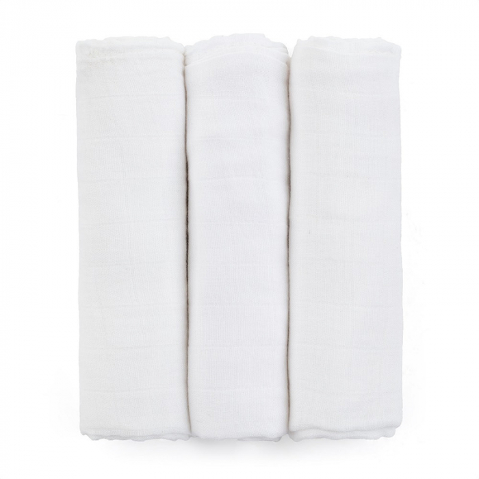 Petite&Mars - Set 3 scutece din muselina de bambus Moussy Total White, Hipoalergenice, 68 x 68 cm, Certificate Oeko Tex Standard 100, Alb [2]