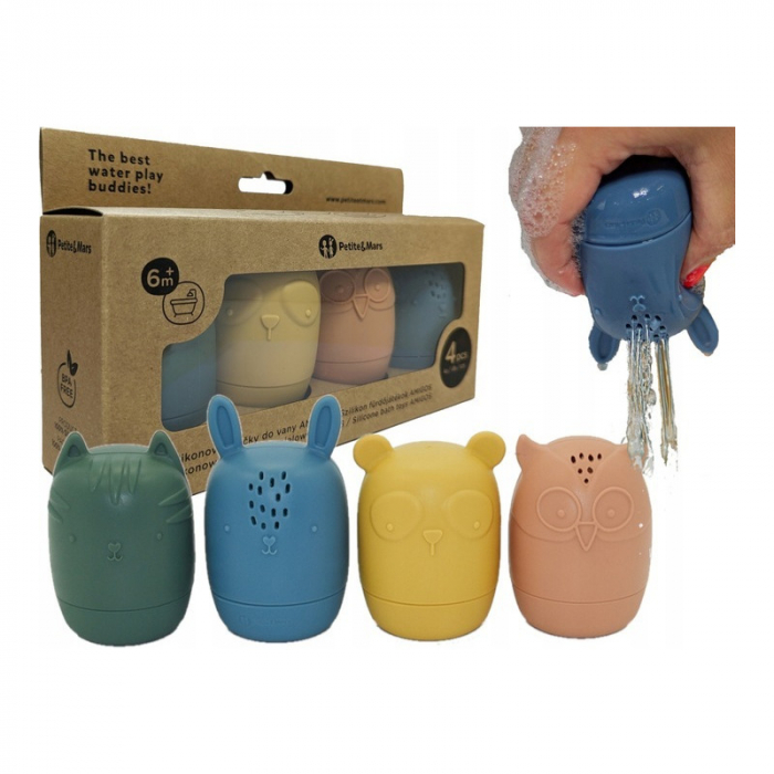 Set 4 jucarii de baie Amigos, Din silicon, Fara BPA, 6 luni+, Multicolor [2]