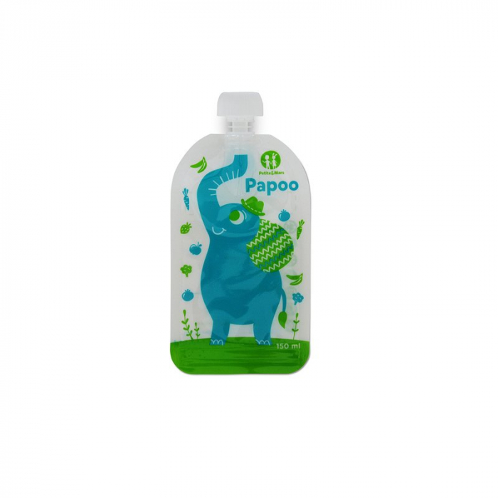 Petite&Mars - Set 6 pungi reutilizabile pentru hranire cu elefantei, Inchidere ermetica, 20x10 cm, 150 ml, Papoo Albastru [2]