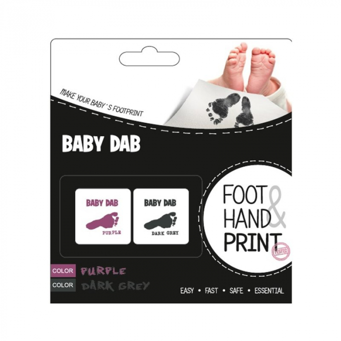 Petite&Mars - Set amprente mulaj cu cerneala pentru 20 de amprente manuta sau piciorus, Non-toxic, Baby Dab, Violet/Gri [4]