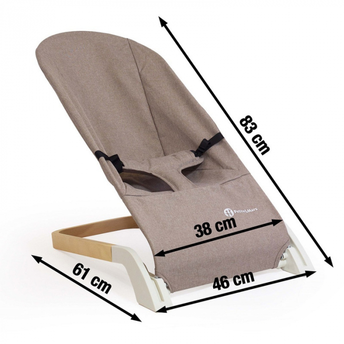 Petite&Mars - Sezlong balansoar, Calmy, Cu centura in 3 puncte, De la nastere pana la 9 kg, Negru [10]