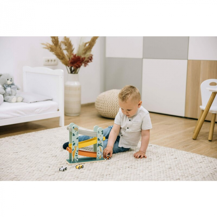 Pista de masini, Din lemn, Cu 3 masinute incluse, 26.9 x 23.6 x 7 cm, Free2Play, Safari [4]