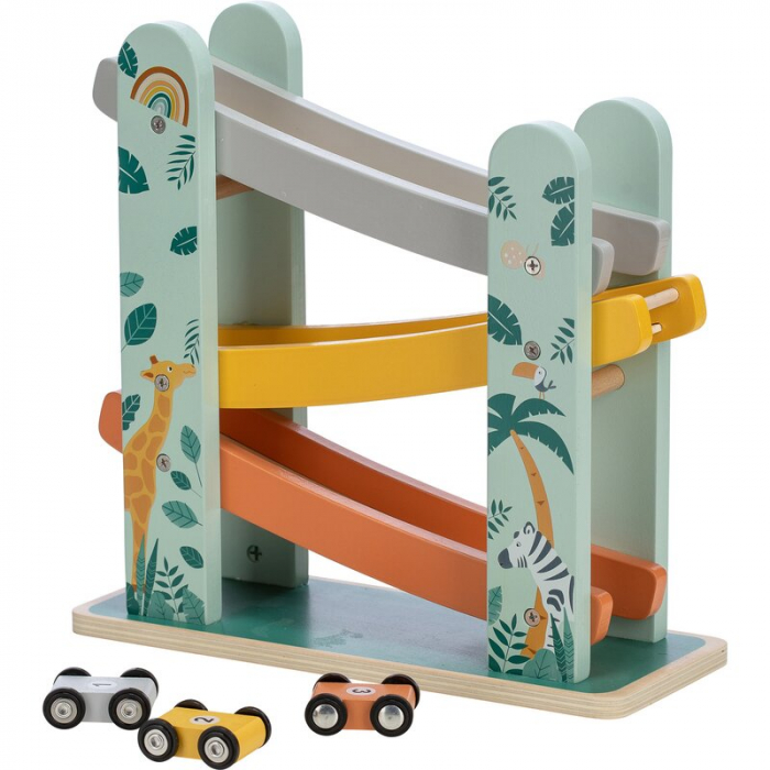 Pista de masini, Din lemn, Cu 3 masinute incluse, 26.9 x 23.6 x 7 cm, Free2Play, Safari [2]