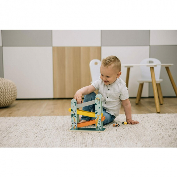 Pista de masini, Din lemn, Cu 3 masinute incluse, 26.9 x 23.6 x 7 cm, Free2Play, Safari [6]
