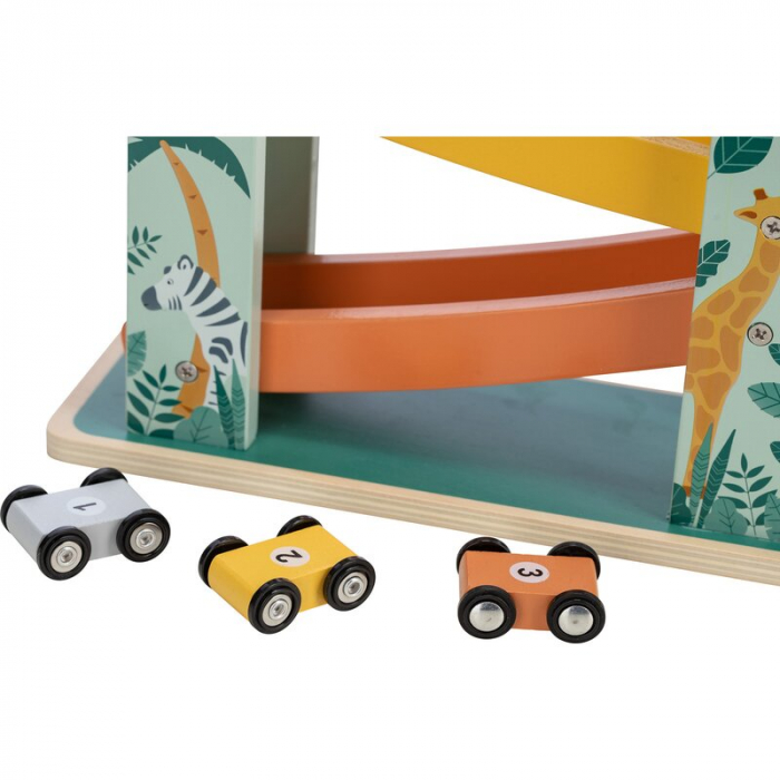 Pista de masini, Din lemn, Cu 3 masinute incluse, 26.9 x 23.6 x 7 cm, Free2Play, Safari [3]