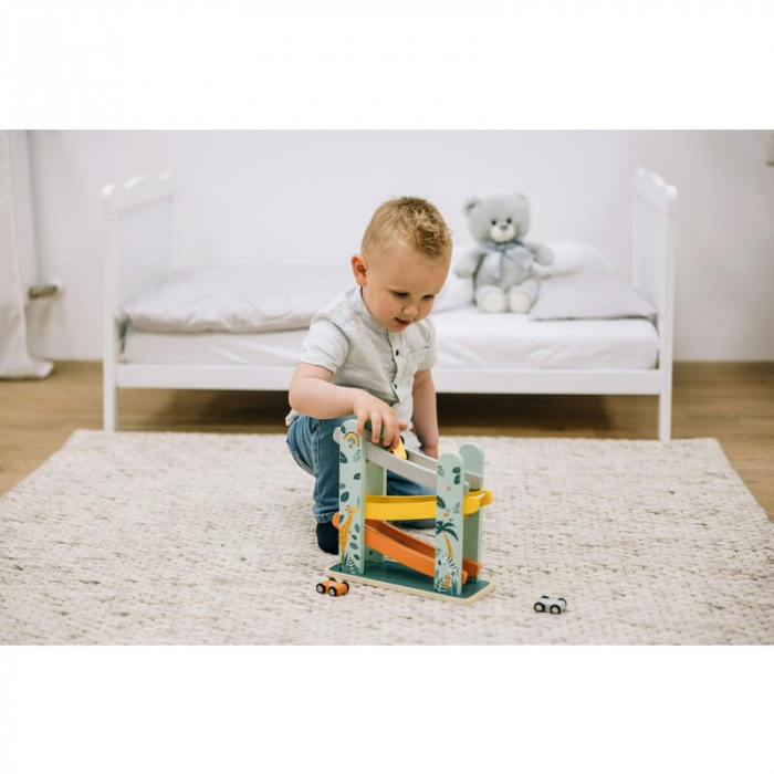 Pista de masini, Din lemn, Cu 3 masinute incluse, 26.9 x 23.6 x 7 cm, Free2Play, Safari [5]