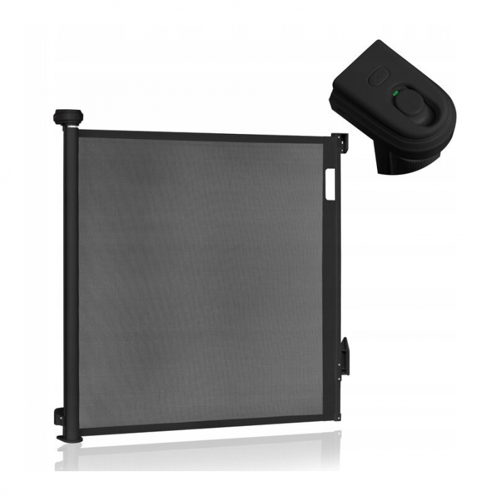Poarta de siguranta, Lionelo, Thea, Cu suruburi, Textila, Retractabila, Mecanism dublu de blocare, Montaj universal, 80x140 cm, Conform cu standardul european de securitate EN1930, Negru [20]