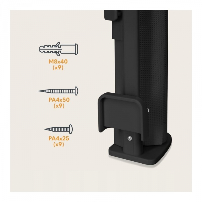 Poarta de siguranta, Lionelo, Thea, Cu suruburi, Textila, Retractabila, Mecanism dublu de blocare, Montaj universal, 80x140 cm, Conform cu standardul european de securitate EN1930, Negru [15]