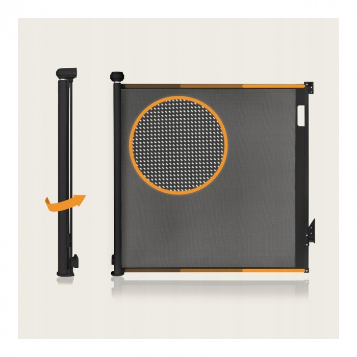 Poarta de siguranta, Lionelo, Thea, Cu suruburi, Textila, Retractabila, Mecanism dublu de blocare, Montaj universal, 80x140 cm, Conform cu standardul european de securitate EN1930, Negru [17]