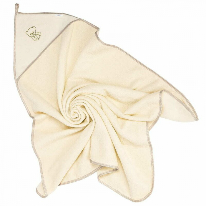 Prosop de baie, Bocioland, Cu gluga, 100% bumbac, 100x100 cm, Teddy Bear, Ecru [1]