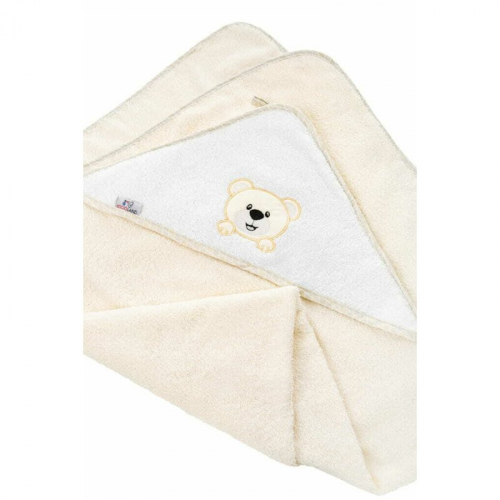 Prosop de baie, Bocioland, Cu gluga, 100% bumbac, 80x80 cm, Teddy Bear, Beige [4]