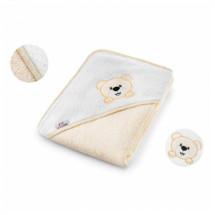 Prosop de baie, Bocioland, Cu gluga, 100% bumbac, 80x80 cm, Teddy Bear, Beige [3]