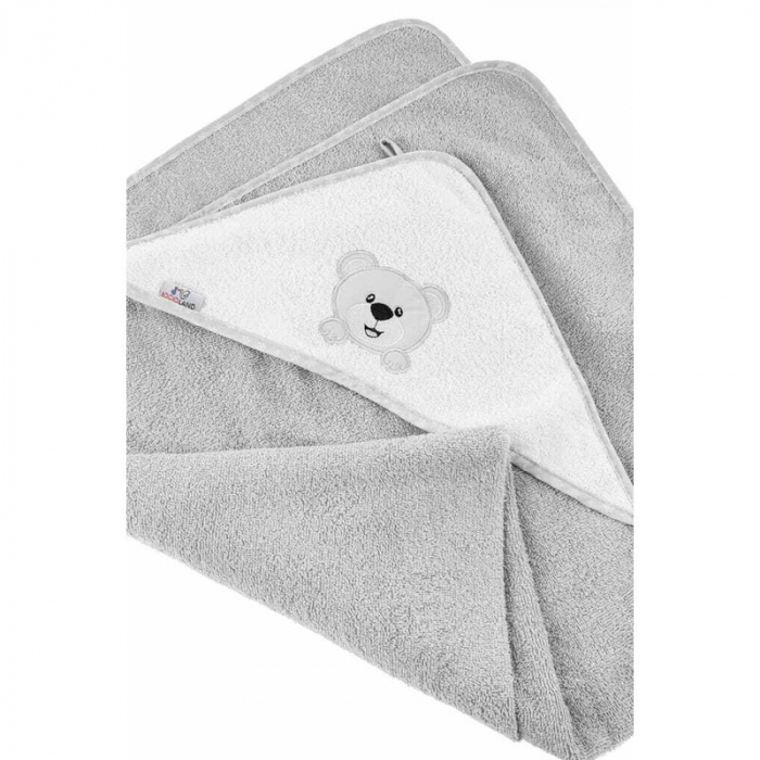 Prosop de baie, Bocioland, Cu gluga, 100% bumbac, 80x80 cm, Teddy Bear, Grey [4]