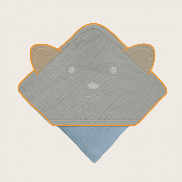 Prosop de baie, Lionelo, Cu gluga, Din muselina, 100% bumbac, 80x80 cm, Absorbtie eficienta, Albastru [6]