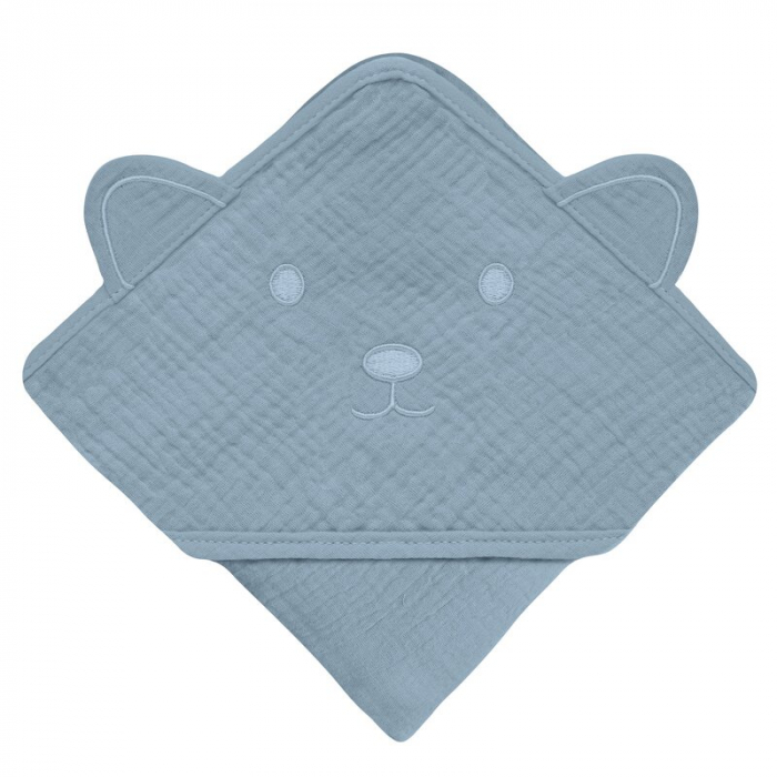 Prosop de baie, Lionelo, Cu gluga, Din muselina, 100% bumbac, 80x80 cm, Absorbtie eficienta, Albastru [3]