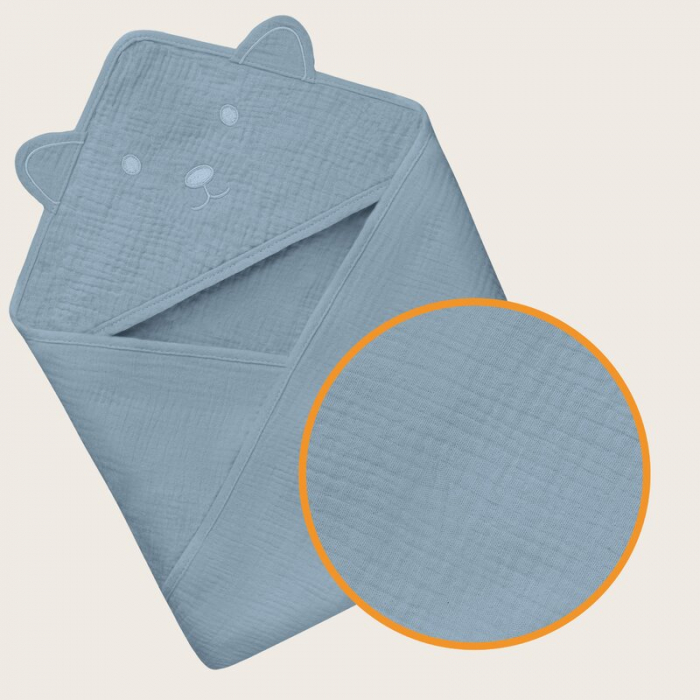 Prosop de baie, Lionelo, Cu gluga, Din muselina, 100% bumbac, 80x80 cm, Absorbtie eficienta, Albastru [4]