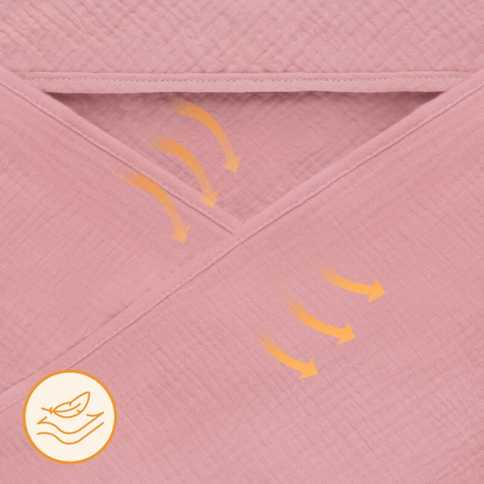 Prosop de baie, Lionelo, Cu gluga, Din muselina, 100% bumbac, 80x80 cm, Absorbtie eficienta, Roz [5]