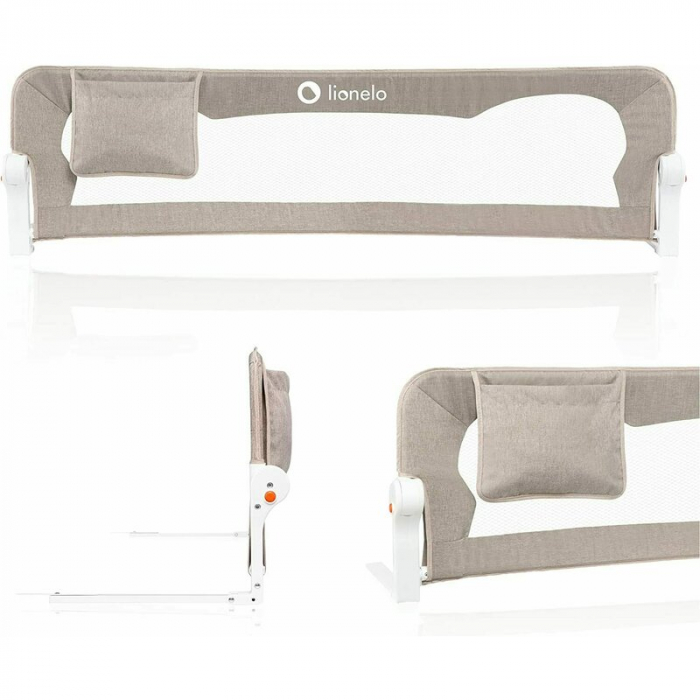 Protectie laterala pat, Lionelo, Eva, Cu buzunar accesorii, 150x35 cm, Conform cu standardul european de securitate BS7072, Bej [2]