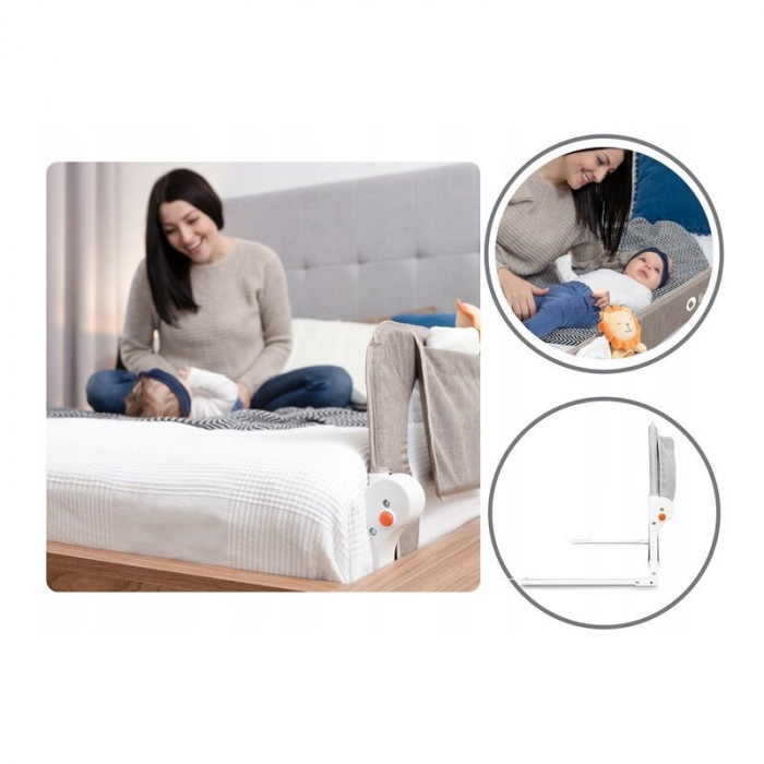 Protectie laterala pat, Lionelo, Eva, Cu buzunar accesorii, 150x35 cm, Conform cu standardul european de securitate BS7072, Bej [14]