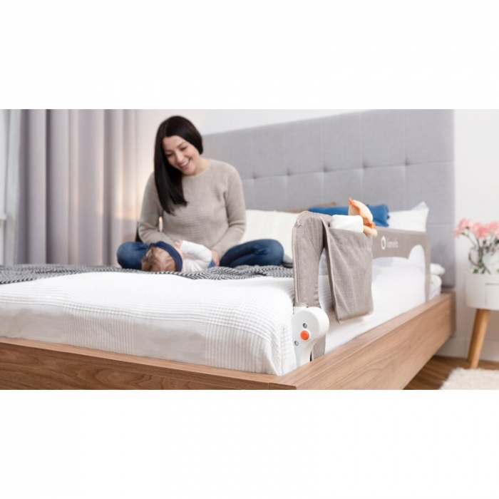Protectie laterala pat, Lionelo, Eva, Cu buzunar accesorii, 150x35 cm, Conform cu standardul european de securitate BS7072, Bej [12]