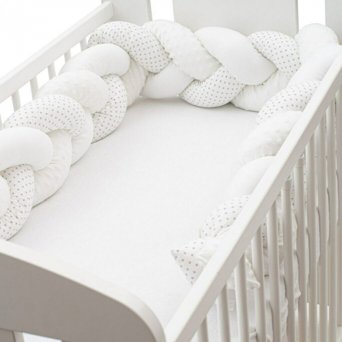 Protectie laterala pentru patut 120x60cm , Tip Bumper impletit, Din bumbac, Minky/Dot grey [2]