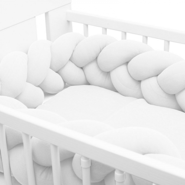 Protectie laterala pentru patut 120x60cm , Tip Bumper impletit, Din bumbac,New Baby, Lungime 210 cm, White [3]