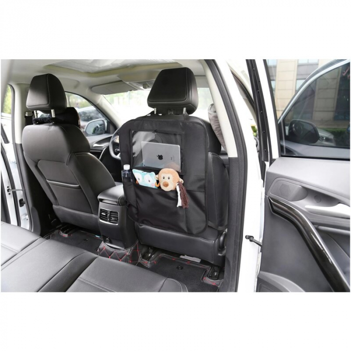 Protectie scaun auto, Bancheta si spatar, Cu organizator, 3 in 1, Dimensiune 123x48.5 cm, FreeON, Negru [14]