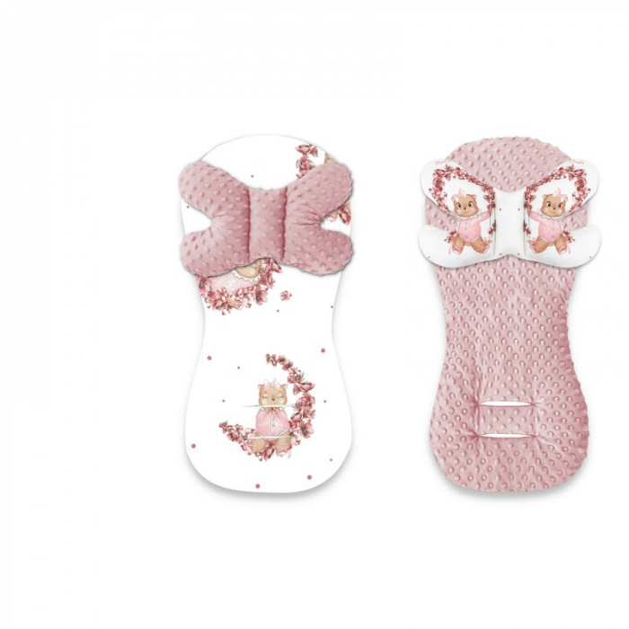 Protectie textila, MimiNu, Pentru carucior, scaun auto si scaun de bicicleta, Cu perna Butterfly, Materiale certificate Oeko Tex Standard 100, Design, Minky Betty [1]
