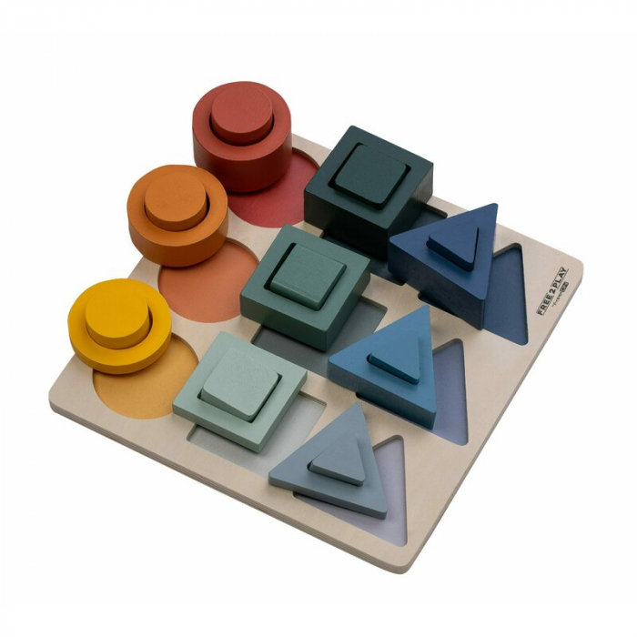 Puzzle copii, Free2Play, Din lemn, Cu sortare forme, Incurajeaza imaginatia, Dezvolta abilitatile motorii fine si coordonarea ochi-mana, 22,2x22,2x4,2 cm, 12 luni+, Multcolor [2]