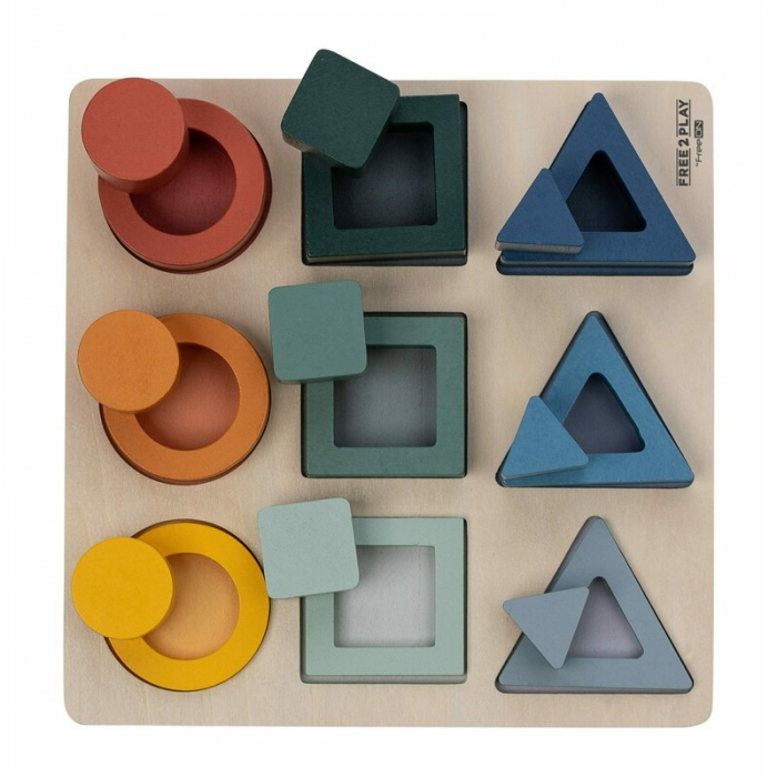 Puzzle copii, Free2Play, Din lemn, Cu sortare forme, Incurajeaza imaginatia, Dezvolta abilitatile motorii fine si coordonarea ochi-mana, 22,2x22,2x4,2 cm, 12 luni+, Multcolor [3]