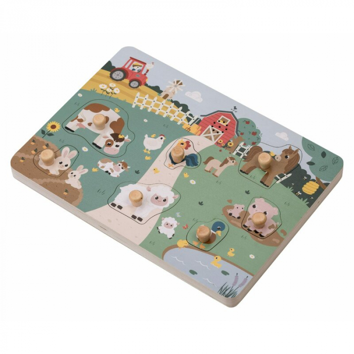 Puzzle din lemn, Free2Play, Cu animalute de la ferma, Cu sunete, Cu maner, Stimuleaza simturile, invatarea prin joc si imaginatia, 29,8 x 21,2 x 3,8 cm, Farm [2]