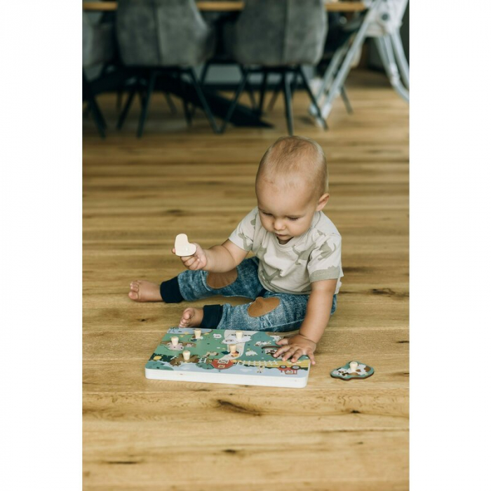 Puzzle din lemn, Free2Play, Cu animalute de la ferma, Cu sunete, Cu maner, Stimuleaza simturile, invatarea prin joc si imaginatia, 29,8 x 21,2 x 3,8 cm, Farm [6]