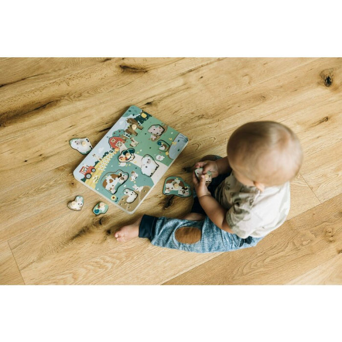 Puzzle din lemn, Free2Play, Cu animalute de la ferma, Cu sunete, Cu maner, Stimuleaza simturile, invatarea prin joc si imaginatia, 29,8 x 21,2 x 3,8 cm, Farm [8]