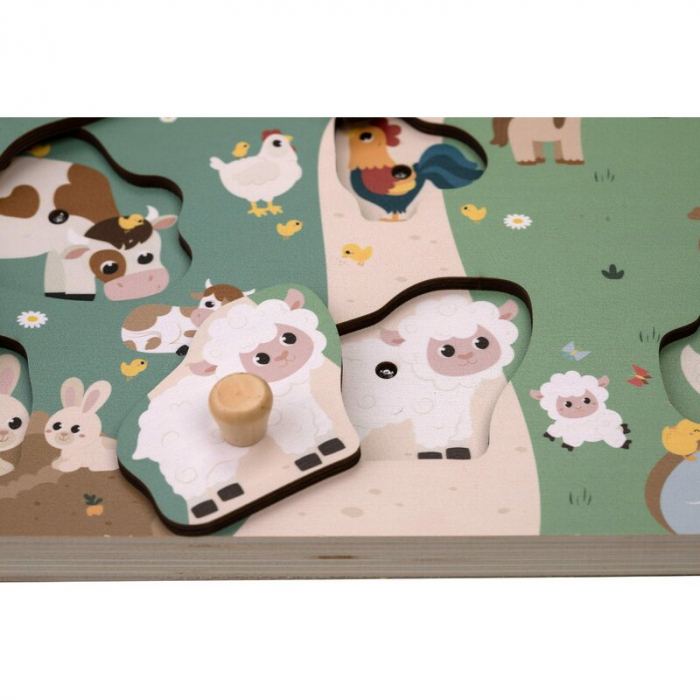 Puzzle din lemn, Free2Play, Cu animalute de la ferma, Cu sunete, Cu maner, Stimuleaza simturile, invatarea prin joc si imaginatia, 29,8 x 21,2 x 3,8 cm, Farm [3]