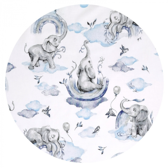 Aparatoare pentru patut 120X60 cm, Din bumbac, 180x30 cm, Cu panglici, Elephants on Rainbow Blue [2]