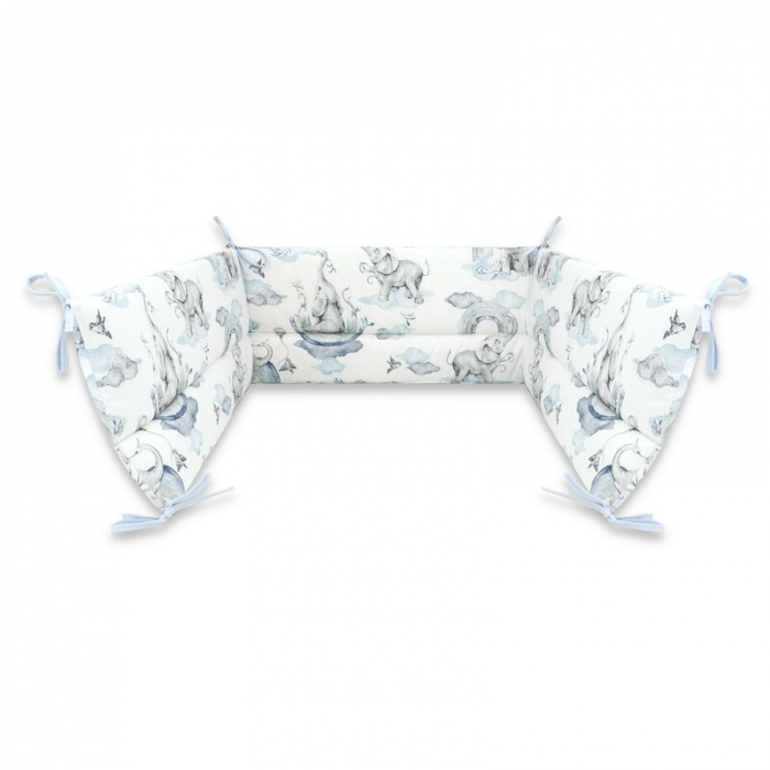 Aparatoare pentru patut 120X60 cm, Din bumbac, 180x30 cm, Cu panglici, Elephants on Rainbow Blue [1]