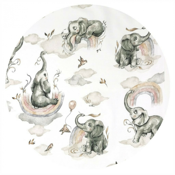 Aparatoare pentru patut 140X70 cm, Din bumbac , 210X30 cm, Cu panglici, Elephants on Rainbow [2]