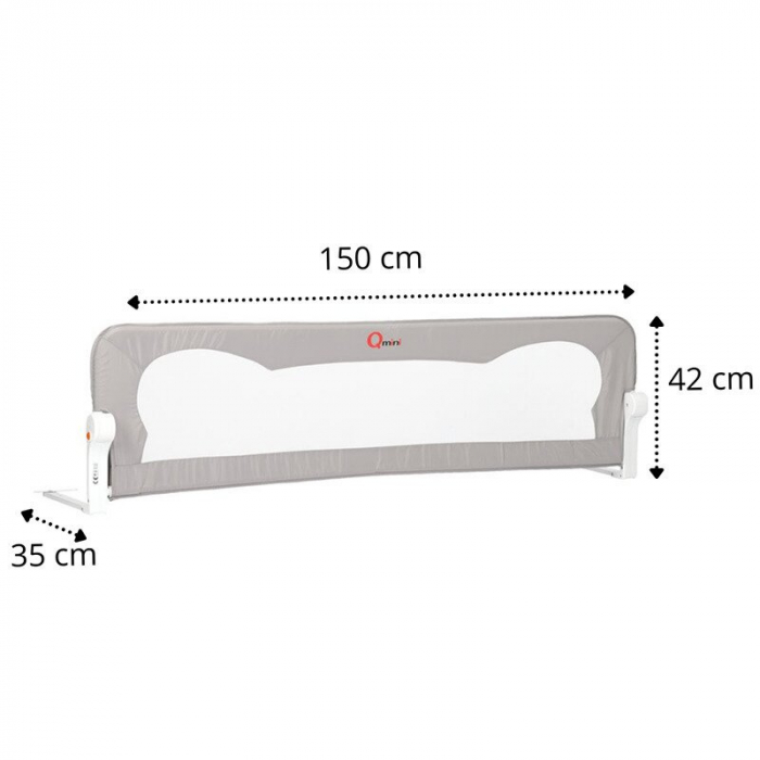 Qmini - Bariera de pat Rhea, 150 x 42 cm, Inaltimea 42 cm, Instalare usoara, Cu inclinare la 180 grade, Grey [2]