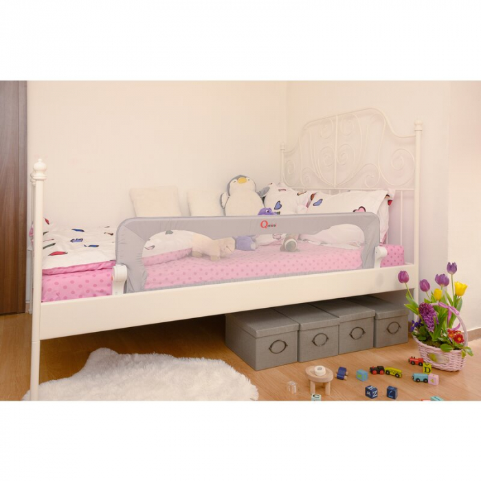 Qmini - Bariera de pat Rhea, 150 x 42 cm, Inaltimea 42 cm, Instalare usoara, Cu inclinare la 180 grade, Grey [7]