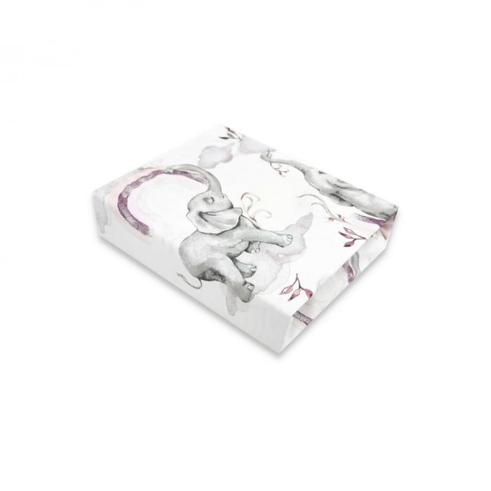 Cearceaf cu elastic pentru patut 120x60 cm, Din bumbac , Elephants on Rainbow Pink [1]