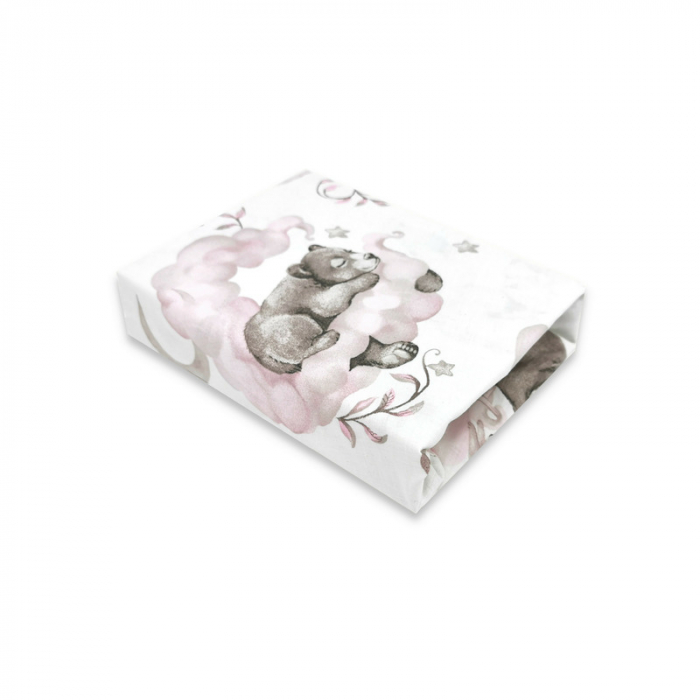 Cearceaf cu elastic pentru patut 120x60 cm, Din bumbac , Teddy Bear and Friends Pink [1]