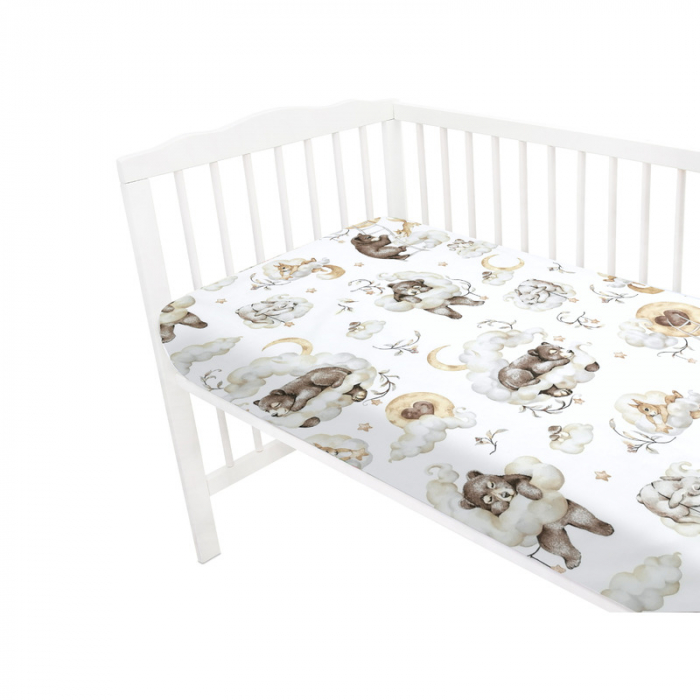 Cearceaf cu elastic pentru patut 140X70 cm, Din bumbac , Teddy Bear and Friends Beige [2]