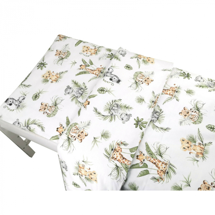Qmini - Lenjerie junior cu 2 piese, Din bumbac certificat Oeko Tex Standard 100, 140 x 200 cm, Safari [2]