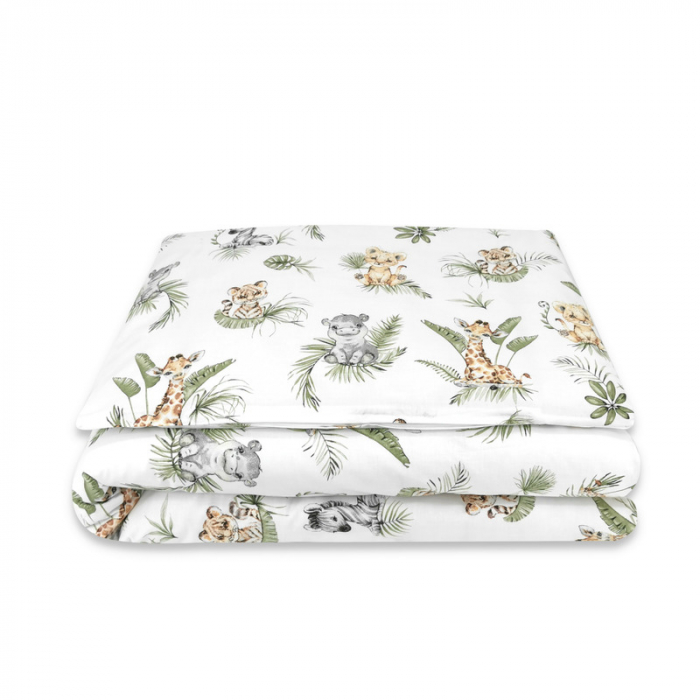 Qmini - Lenjerie junior cu 2 piese, Din bumbac certificat Oeko Tex Standard 100, 140 x 200 cm, Safari [1]