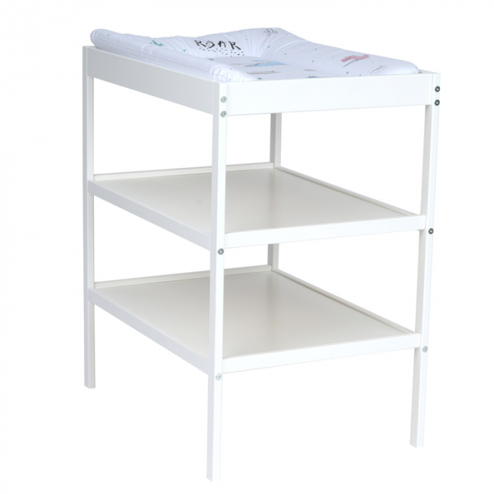 Qmini - Masuta de schimbat, Cu 2 polite pentru depozitare, Potrivita pentru saltelute de infasat de 70x50 cm, Inaltime 86 cm, Alb [5]