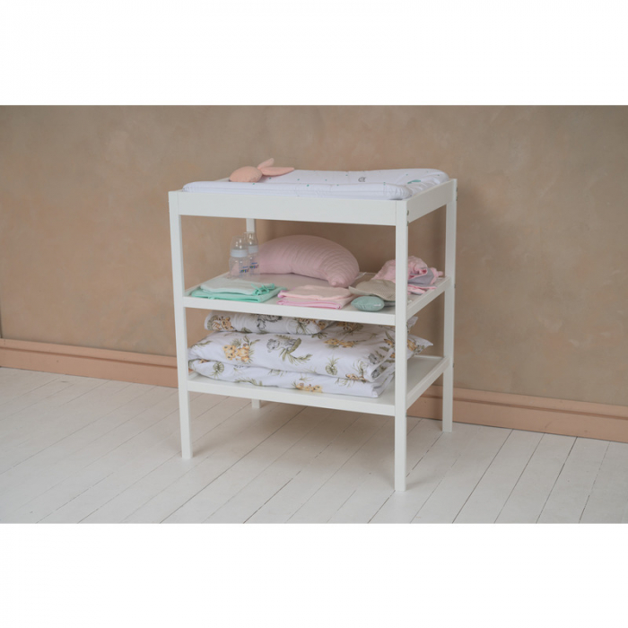 Qmini - Masuta de schimbat, Cu 2 polite pentru depozitare, Potrivita pentru saltelute de infasat de 70x50 cm, Inaltime 86 cm, Alb [9]