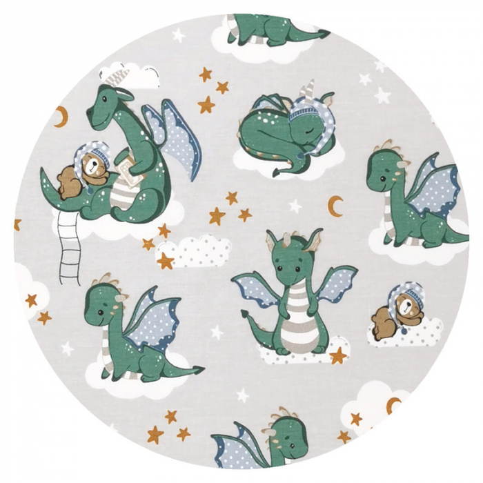 Qmini - Paturica de infasat cu doua fete, Cu multiple utilizari, Cu inchidere arici velcro, Dimensiune 75x75 cm, Din bumbac certificat Oeko Tex Standard 100, Dragons Gray [2]