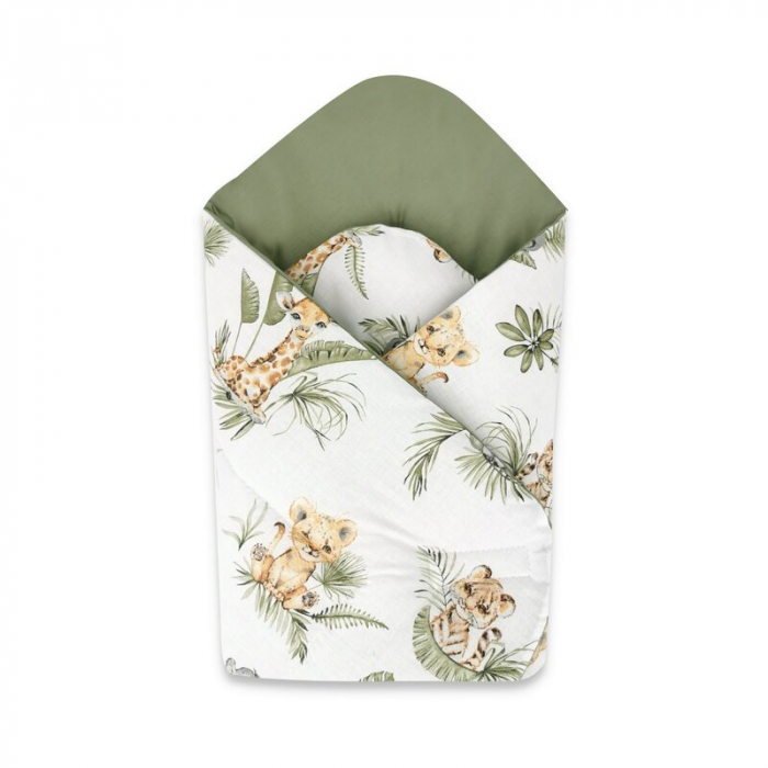 Qmini - Paturica de infasat cu doua fete, Cu multiple utilizari, Cu inchidere arici velcro, Dimensiune 75x75 cm, Din bumbac certificat Oeko Tex Standard 100, Safari [1]